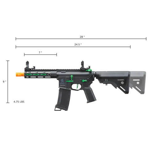 Lancer Tactical Gen 3 Hellion 7" M-LOK Airsoft AEG Rifle w/ Crane Stock (Color: Black & Green)